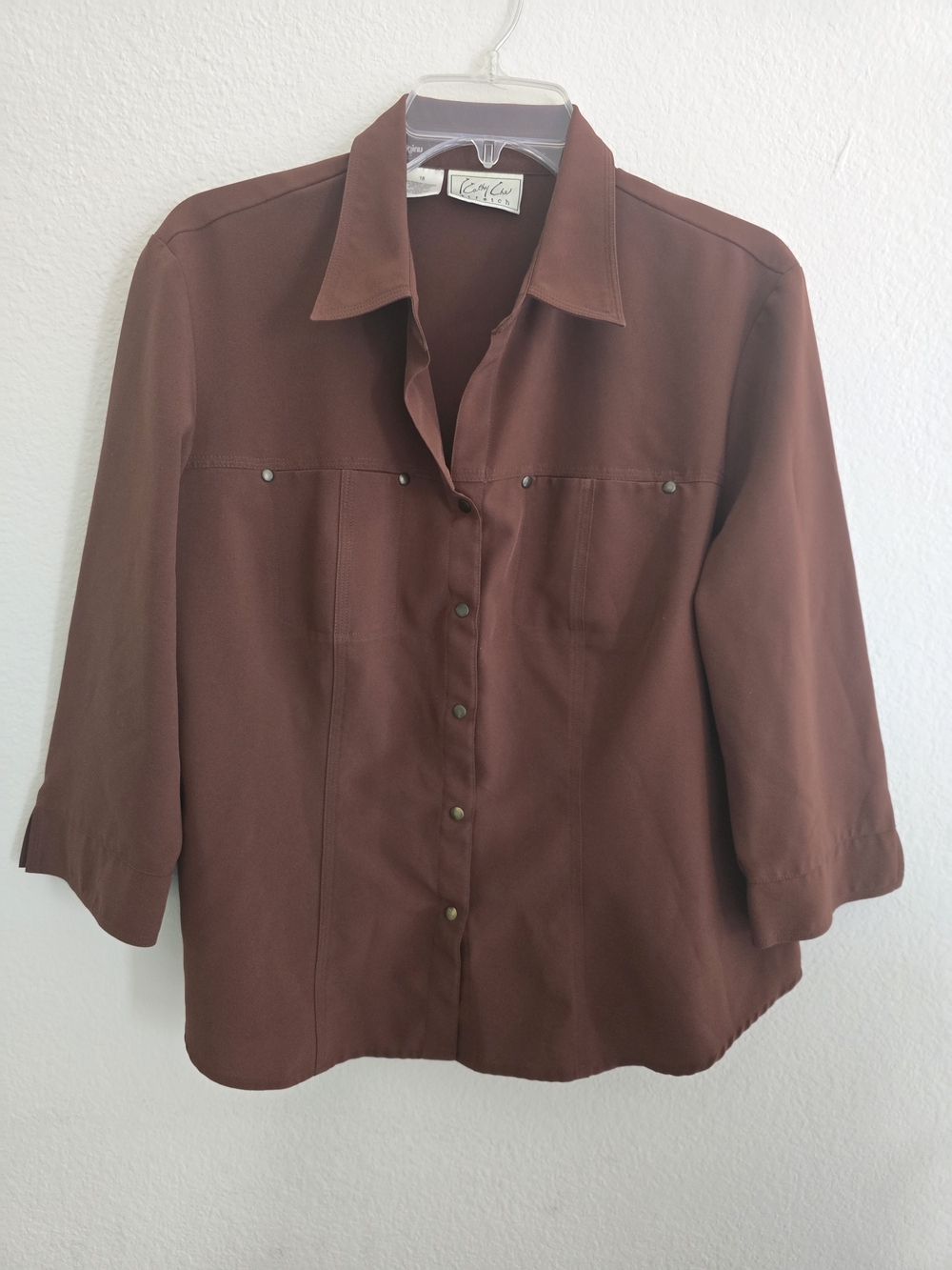 Cozy Collared Button-Front Blouse in Deep Brown by Cathy Daniels